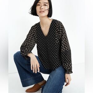 Madewell sheer-sleeve Black Patterned Women's Top in brushstroke paisley mix